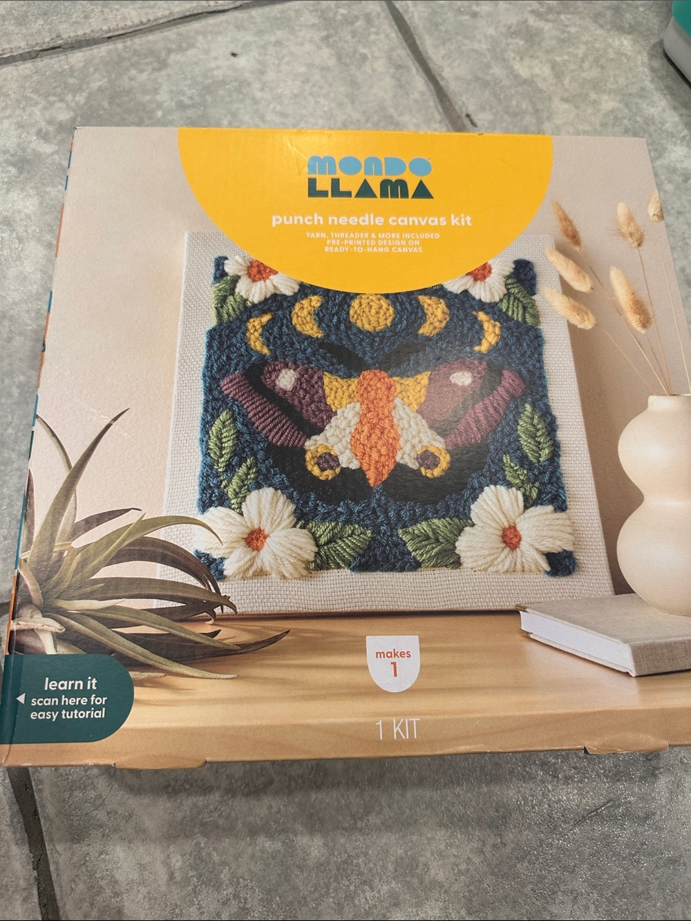 Mondo Llama Punch Needle Canvas Kit - Floral Owl Design in Navy & Cream